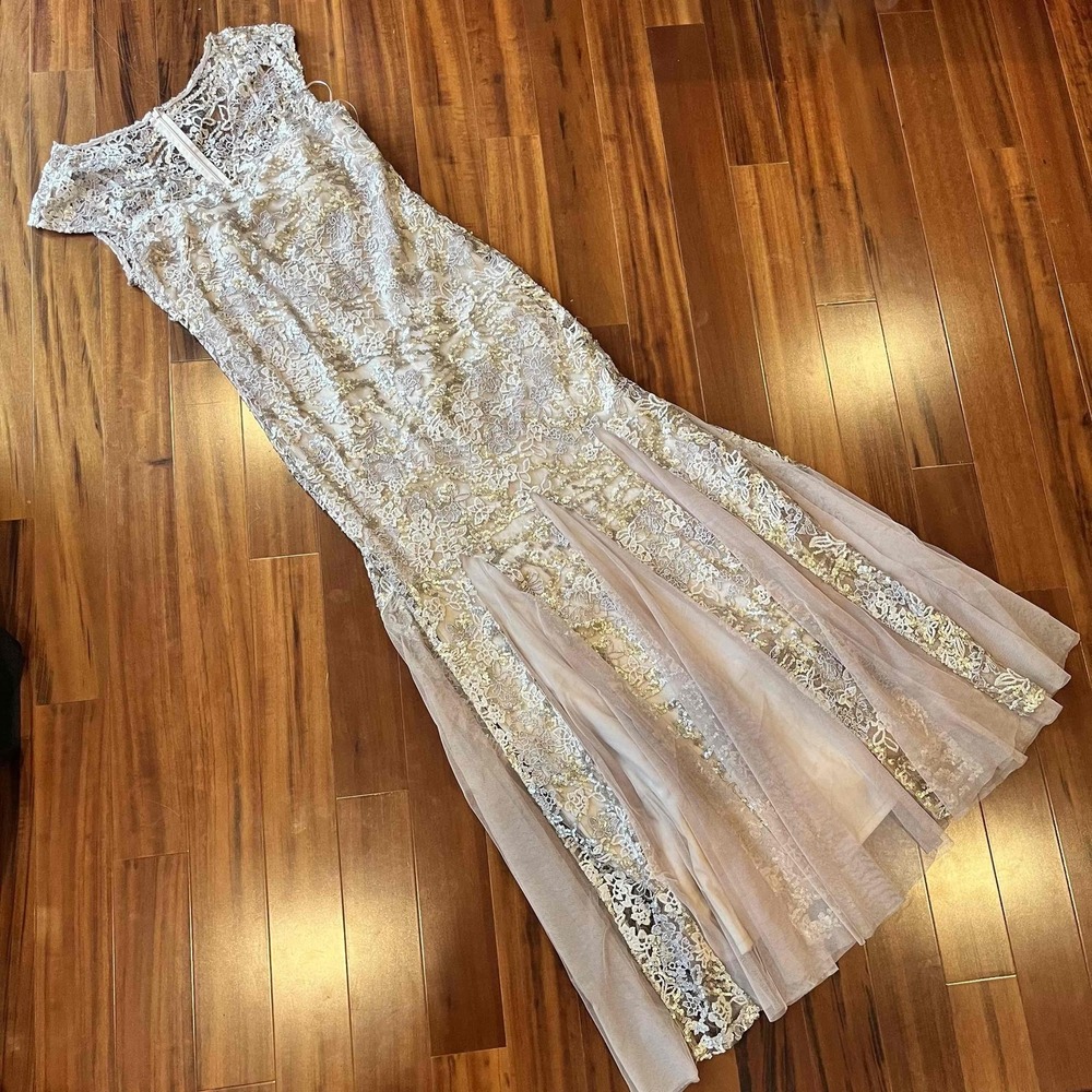 Alex Evenings Blush‎ Pink Dress Lace Detail Gown Formal Party Size 8